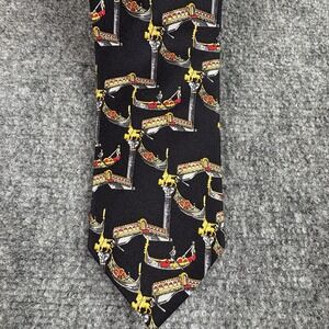 VTG Y2K Fabris Venezia Italy Tie Silk Gondolas Black Venetian Travel Novelty Art